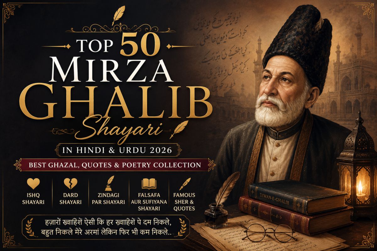 Top 50 Mirza Ghalib Shayari in Hindi & Urdu 2026 | Best Ghazal, Quotes & Poetry Collection